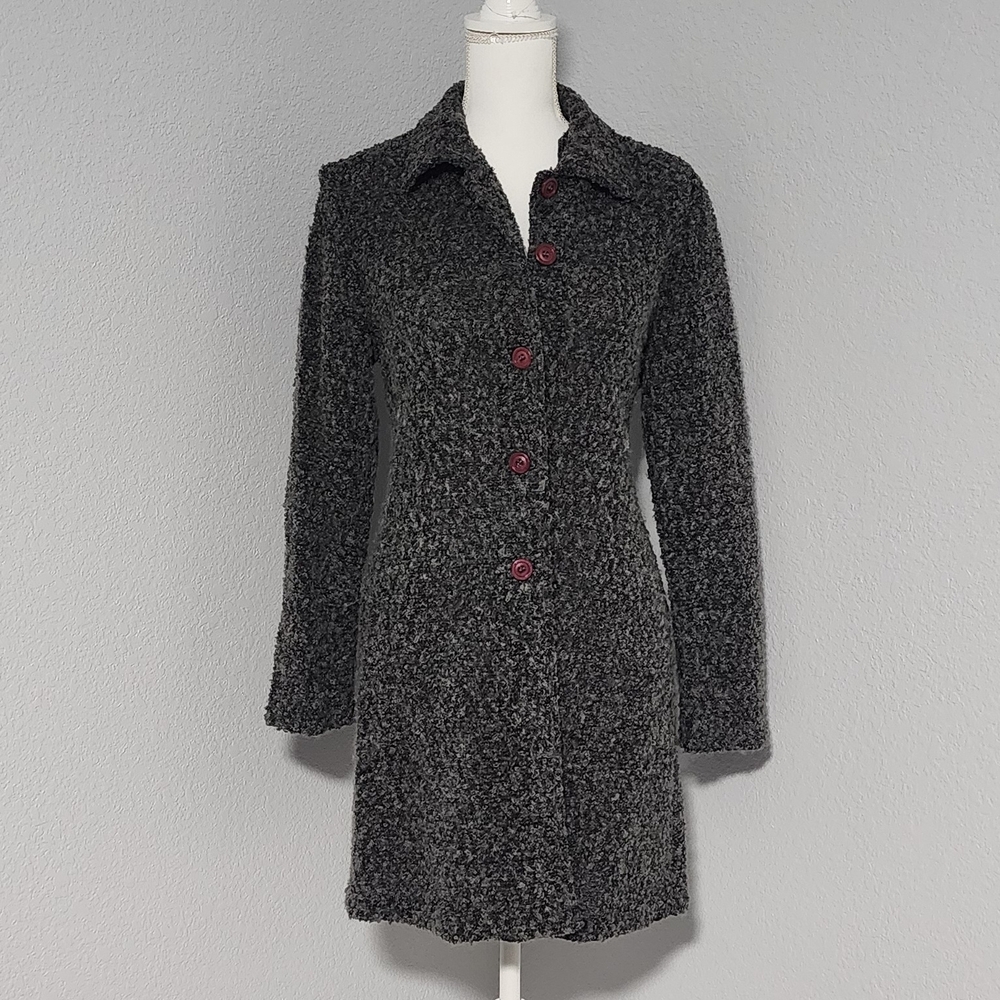 Vintage Y2K Forever 21 Black & Greay Knit Button Up Cardigan Sweater Size Medium